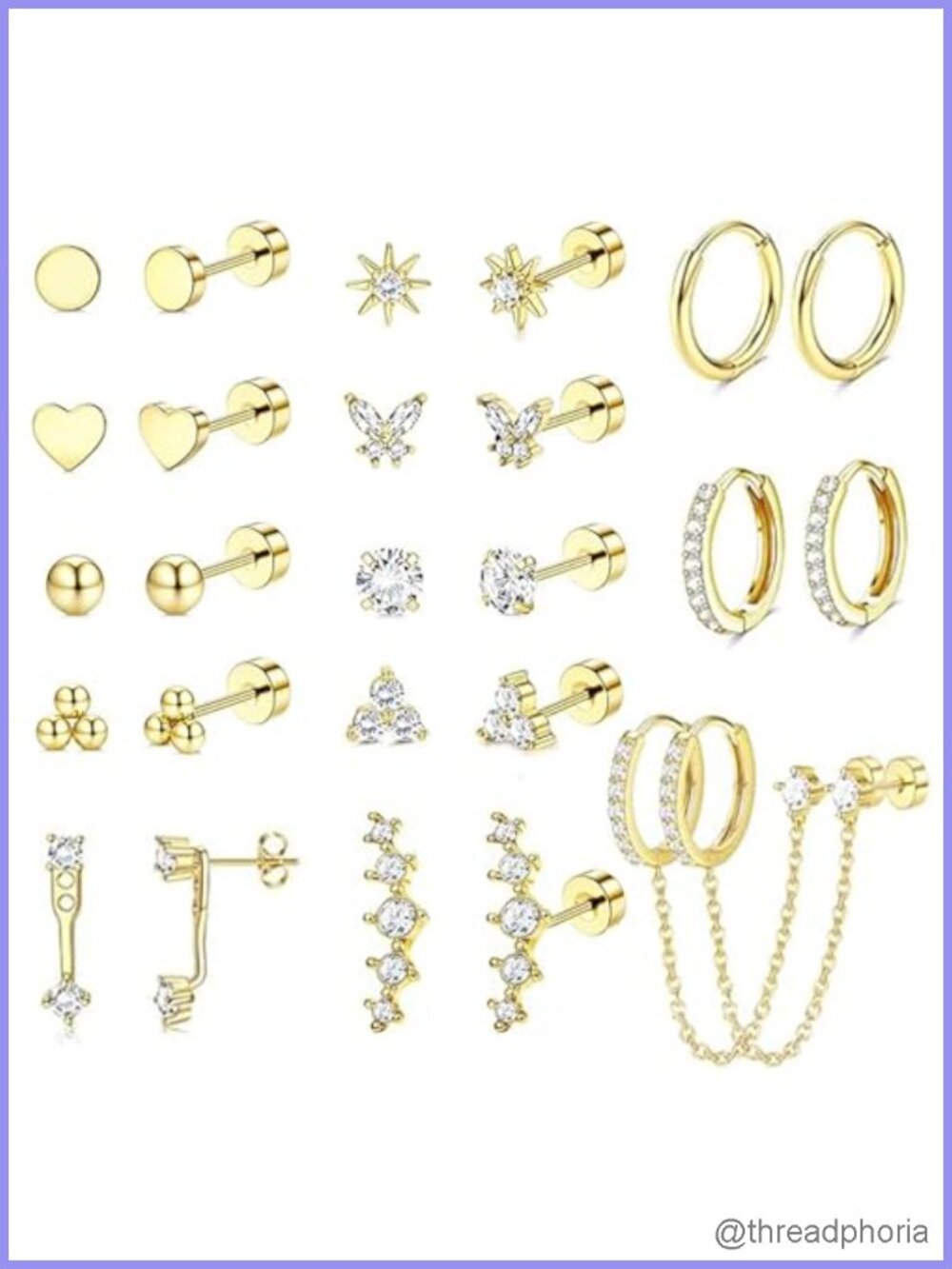 Surgical Stainless Steel Flat Back Stud Earring Set 20G